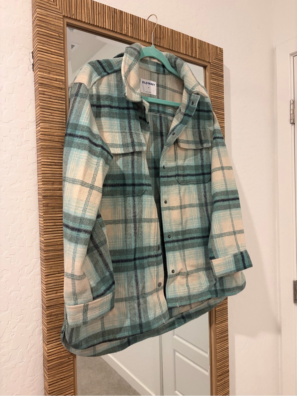 Old Navy Plaid Shacket - Teal & Cream